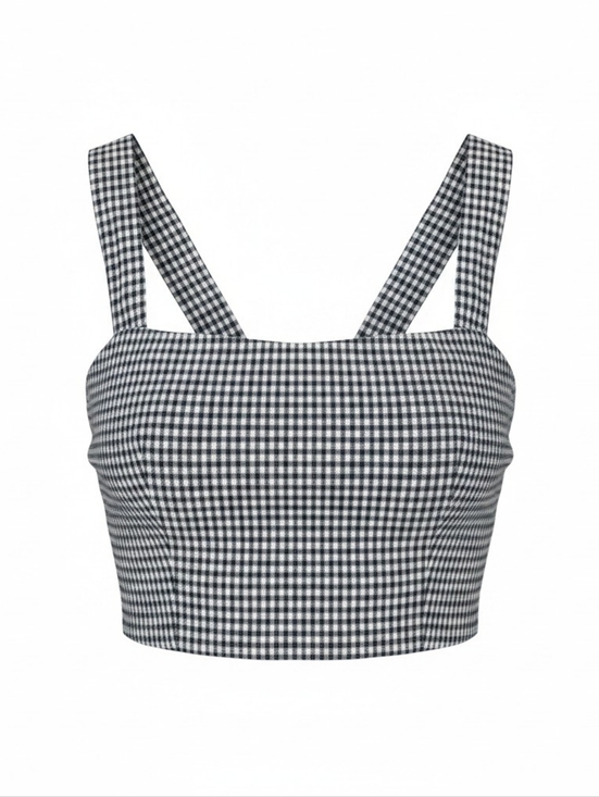 Reformation Tops - Reformation Gray White Linen Gingham Plaid Cropped Top